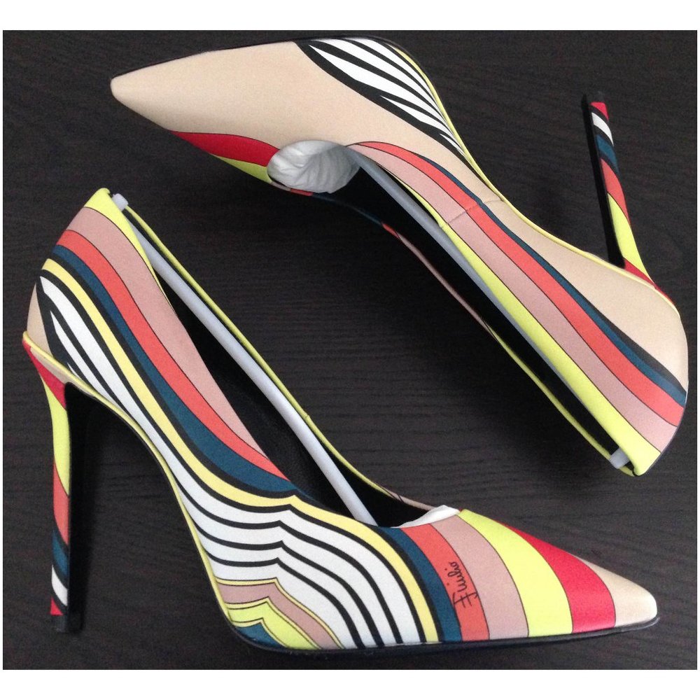 Auth NIB Pucci striped swirl print beige yellow orange pumps box bag EU 37 US 7 - Picture 3 of 8